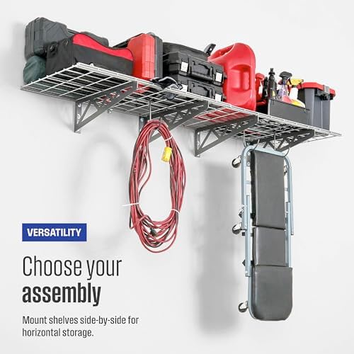 SafeRacks Steel Garage Wall Shelves 2-Pk w/Hooks, 500lb, Hammertone (18x36) - Image 6