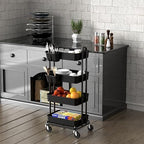 Simple Houseware 4-Tier Rolling Utility Cart with Hanging Bucket, Black - Image 3