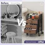 SWTYMIKI Rolling Makeup Organizer Cart - 14.96″*11.81″*23.03″ Widened Under Desk Vanity Storage with 3 Non-woven Drawers, Cosmetic Display Cases for Skin Care Perfume Nail Polish Brush Hair Tool Black - Image 3