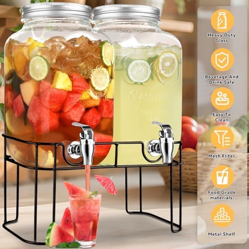 2 Gallon Glass Drink Dispensers For Parties，Lemonade Beverage Dispenser With Stand And Spigot For BBQ, Picnic, Party,Laundry Detergent Dispenser - Image 3