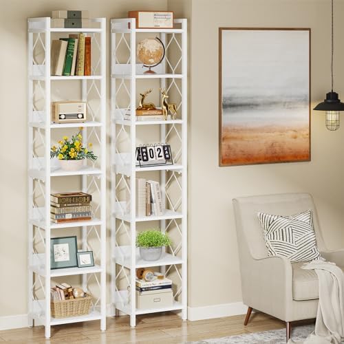 Tribesigns 78.7 Inch Tall Skinny Narrow Bookshelf Bookcase Set of 2, White by Tribesigns