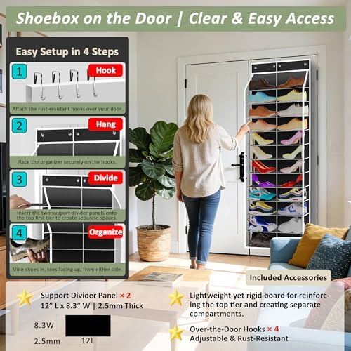Kotkn 24-Pair Over Door Shoe Organizer for Family & Kids, Double Sided | Hanging Storage for Sneakers, Boots, Toys & Room Organization-Obsidian Black - Image 5