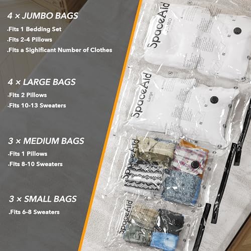 SpaceAid 14 Pack Vacuum Storage Bags with Electric Air Pump, Space Saver Sealer Compression Bags for Comforters, Blankets, Pillows, Bedding, Clothes (4 Jumbo/4 Large/3 Medium/3 Small) - Image 3