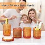 Orange Glass Bathroom Accessories Set 5 Pcs, Orange Bathroom Set, Soap Dispenser and Toothbrush Holder Set, Qtip Holder Set, Vintage Bathroom Sink Set, Cute Bathroom Decor - Image 2