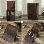 Top Grain Genuine Leather 6 Pen/Pencil Tray Case Organizer, Minimalist Vintage Design, Handmade, Magnetic Closure with Drawer Design, Gift Choice for Man/Woman/Office, Matte Coffee, 6 Slots - Image 2