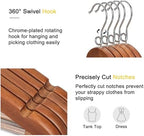 TOPIA HANGER Wooden Hangers 30 Pack, Space Saving Coat Hanger with 360° Swivel Cascading Loop Hook, Non Slip Pants Bar and Shoulder Notches for Camisole, Jacket, Suit (Walnut) -CT74WA30 - Image 4