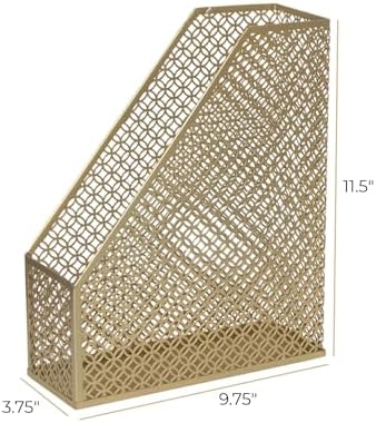 BLU MONACO | Gold Metal Magazine File Holder | Decorative Vertical File Organizer & Book Holder for Desk, Shelves & Office | Stylish Paper Organizer & Workspace Storage - Image 7