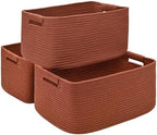 3 Pack Large Storage Basket for Organizing, 17.5"x13"x7" Woven Basket for Shelves, Closet Cube Storage Bins with Wrapped Handle, Cotton Rope Baskets for Kitchen, Clothes, Toys(Oxide Red) by Degeyoyo