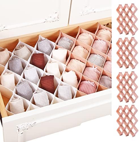 ROUFA Sock Drawer Organizer for Dresser, Honeycomb Underwear Dividers for Women, Panty Separator for Bras, Socks, Belt and Leggings (24pcs.Pink) by ROUFALIFE