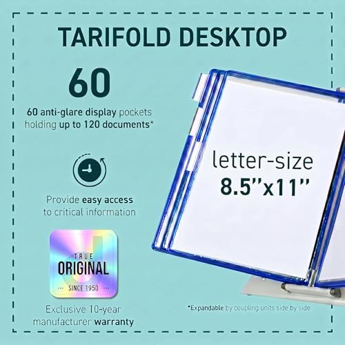 Tarifold Desktop Reference Display System, 60 Pockets, Blue - Image 2