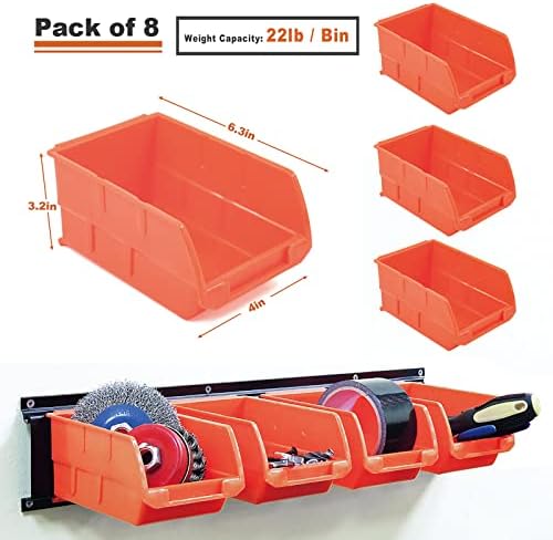 Wallmaster 8-Bin Storage Bins Garage Rack System 2-Tier Orange Tool Organizers Cube Baskets Wall Mount Organizations (Orange) (Pack of 2) - Image 3