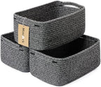 MiniArk Small Storage Baskets for Organizing | Closet Organizer Bins | Shelf Toy Basket | Woven Rope Baskets | Cube Decorative Box | Shallow Basket | 13x8.5x5.1” | 3 Packs Dark Gray by MiniArkStorageBasketsHome