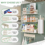 5 Pack Multifunctional Magnetic Shelves for Refrigerator Spice Rack & Washing Machine Organize, Include Paper Towel Holder, Kitchen Utensil Hanger and Hooks, Strong Magnet for Secure Hold (Cream) - Image 6