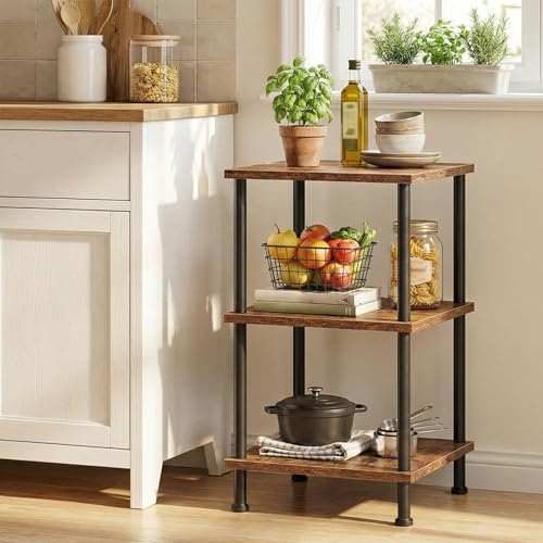 HOOBRO 3-Tier Corner Shelf Stand, Corner Square Rack Display Shelf, Tall Storage Plant Stand, Bookcase for Small Spaces, Living Room, Home Office, Kitchen, Rustic Brown and Black BF153CJ01 - Image 5