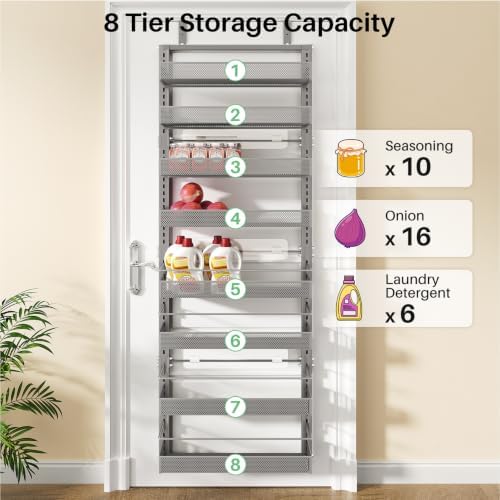 SNTD 8 Tiers Over the Door Organizer, 17" W x 6" D x 69" H, Grey - Image 7