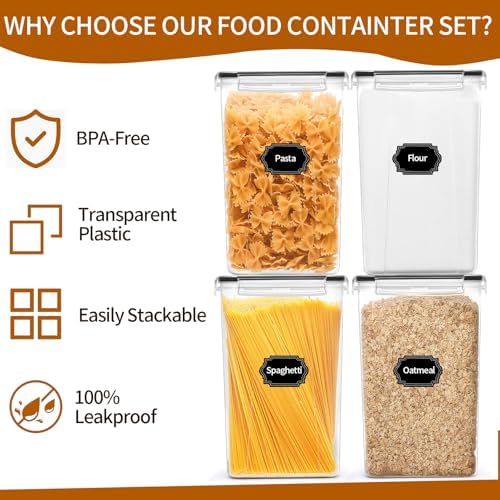 HKJ Chef 4 Pack Extra Large Airtight Food Storage Containers with Lids (6.5L / 220 oz), BPA Free Plastic Kitchen and Pantry Organization Contianers for Cereal Flour and Sugar Storage, Labels & Marker - Image 5