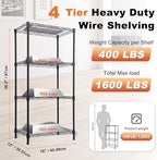 Whitmor 4 Tier Storage Shelves, Heavy Duty Metal Shelving, 400 lbs Capacity per Shelf, 1600 lbs Total, Easy Assembly for Kitchen, Garage, Plant, 18" L x 12" W x 38" H, Black - Image 2