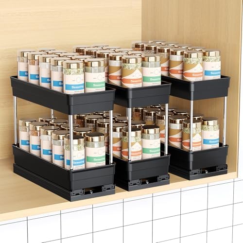 Pull Out Spice Rack Organizer for Cabinet, 3 Pack 2 Tier Sliding Spice Rack by Mystozer