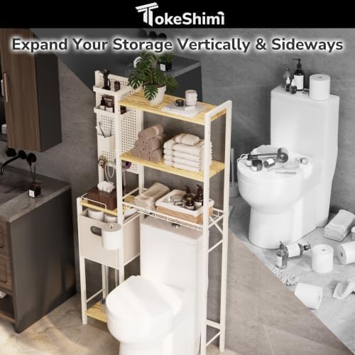 TokeShimi 6-Tier Over the Toilet Storage Rack, Adjustable Wooden Dividers - Image 3
