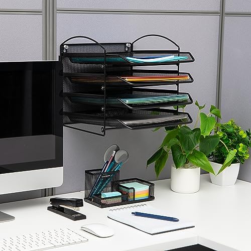 Mind Reader 4-Tier Paper Tray, File Storage, Desktop Organizer, Wall Mountable, File Organization, Metal Mesh, Black - Image 2