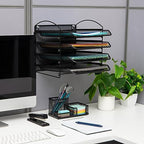 Mind Reader 4-Tier Paper Tray, File Storage, Desktop Organizer, Wall Mountable, File Organization, Metal Mesh, Black - Image 2