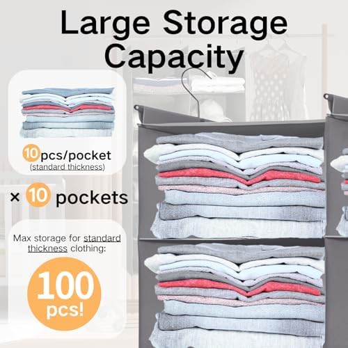 5 Tier Hanging Closet Organizer, Dual Row Wardrobe Storage with Hooks, Grey - Image 6