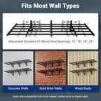 FLEXIMOUNTS 2-Pack 2x6ft Garage Wall Shelving with 8 Hooks, 1200lbs, Black - Image 7