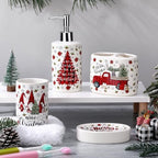 4 Pcs Christmas Ceramic Bathroom Accessories Gifts Xmas Bath Tumbler Xmas Tree Soap Dispenser Toothbrush Holder Soap Tray Merry Christmas Bathroom Decorations(Red and Black Plaid) - Image 4