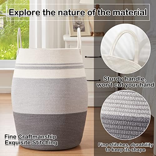 OIAHOMY 105L Laundry Hamper Cotton Rope Large Clothes Hamper Dark Grey - Image 3