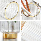 DASITON Makeup Brush holder Organizer,Crystal Cosmetic Makeup Brush Glass Brushes Storage Holder, Vintage Make Up Brush Cup Pen Pencil Holder striped vase(Clear S+L) - Image 5