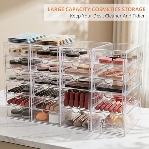 DOMNIU Acrylic Makeup Drawer Storage Organizer with 22 Drawers, 4 Set - Image 3