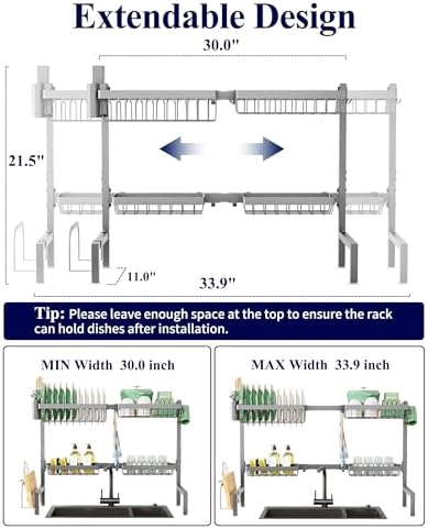Kitsure Adjustable Over The Sink Dish Drying Rack, 26.8" -33.9"x21.5" - Image 2