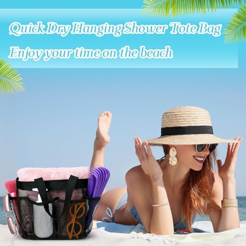 8 Packs Large Mesh Shower Caddy with 8 Pocket and Handle, Black - Image 5