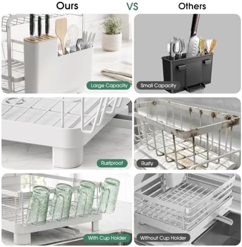 Runnatal 2-Tier Dish Drying Rack with Drainboard for Kitchen Counter - Image 5
