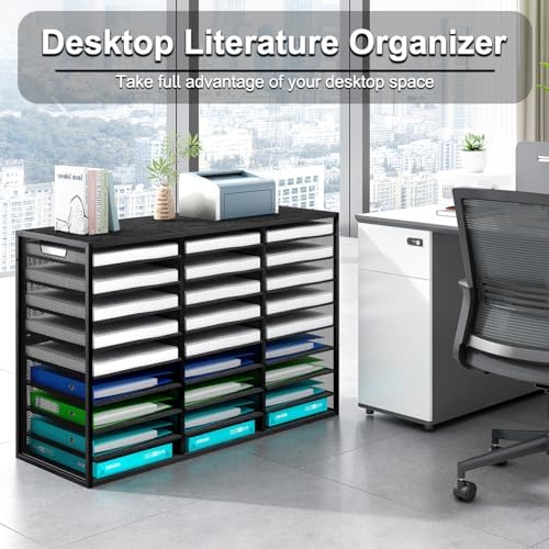 Mail Sorter Adjustable Countertop Heavy Duty Literature Organizer Student Mailbox for Classroom Desktop Bill Paper Holder Rack for Office Home School, 27 Compartments, Black - Image 2