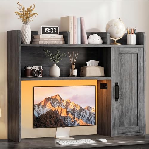 Dorm Desk Hutch, 37.4" Desktop Shelf with 6 Shelves & Power Outlet - Image 7