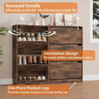 Shoe Storage Cabinet, Wood Shoe Organizer for Entryway with 3 Flip Drawers, Freestanding Shoe Rack with Adjustable Shelf, Narrow Shoe Dresser for Front Door Entrance (Brown, Regular 6 Drawers) - Image 4