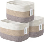 ECDYQXVU 15x10x9 Inch Woven Cotton Rope Storage Basket, 3 Pack by ECDYQXVU