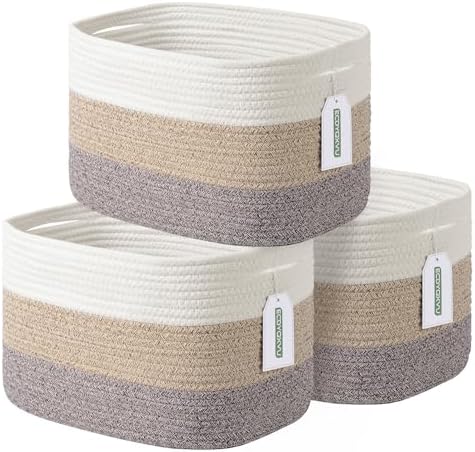 ECDYQXVU 15x10x9 Inch Woven Cotton Rope Storage Basket, 3 Pack by ECDYQXVU