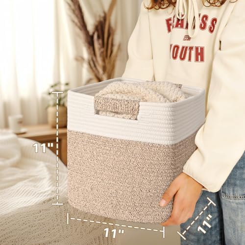 11 Inch Storage Cubes, 6 Pack Cube Storage Bins for Organizing, Cotton Rope Woven Baskets for Shelves, Bathroom, Kids Room, Closets, Baby Nursery - Image 6