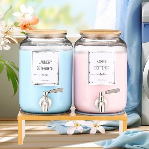 Laundry Detergent Dispenser. 0.9 Gallon Glass Laundry Soap Liquid Laundry Detergent Dispense. Fabric Softener Dispenser With Stand and Bamboo Lid. Laundry Room Organization and Storage - Image 3