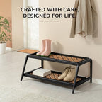 Anji Mountain Heavy Duty Waterproof Wooden Shoe Storage Mat Organizer/Boot Storage Tray Multi Use for Entryway with Coir, Tan and Black Trellis Insert, 2 Tier, Fits 6 Pair (36.5" Wide) - Image 5