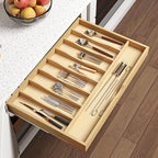 WelFurGeer Solid Birch Wood Silverware Drawer Organizer, Wooden Cutlery Drawer Organizer, Utensil Tray for Kitchen Drawers, Kitchen Utensil Organizer for Silverware, Flatware, Spoons, Forks, Knives - Image 2