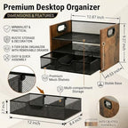 Wood Desk Organizer - 3-Tier Desktop File Organizer with Drawer, Wooden Paper Tray, Office Desk Organzier and Accessories for Papers, Mail, Notebooks, Stationery - Image 3