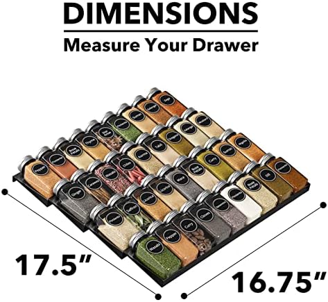SpaceAid Spice Drawer Organizer with 36 Spice Jars, 386 Spice Labels, 4 Tier Seasoning Rack Tray Insert for Kitchen Drawers, 16.75" Wide x 17.5" Deep - Image 4