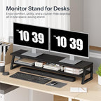 HOOBRO 2-Tier Dual Monitor Stand Riser, 39 Inch Large Computer Monitor Stand for 2 Monitors, Computer Monitor Riser, Desk Shelf Organizer for Office Desk, Accessories, Black BB122CJ01 - Image 3