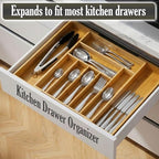 9-Slots Bamboo Drawer Organizers for Kitchen, Expandable Silverware Drawer Organizer, Multipurpose Utensil Organizer for Kitchen Drawers, Large Cutlery Drawer Organizer for Spoons, Forks & Knives - Image 2