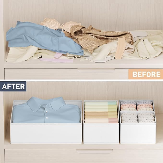 DIMJ Drawer Organizer Clothes 14 Pack - Foldable Baby Organizers and Storage & Dresser Organizer for Bedroom, Closet - Nursery Organization Dresser Dividers for underwear, Sock,Bra, Belt, Tie, White - Image 4