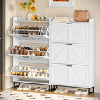 Wodeer Shoe Cabinet Storage for Entryway, Shoe Storage Cabinet with 4 Flip Drawers, Freestanding Narrow Shoe Rack Organizer with Metal Legs, Adjustable Shelves & Open Storage for Foyer, Hallway, White - Image 3