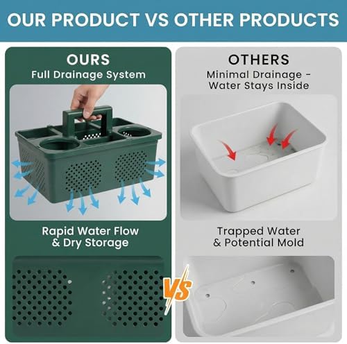 KMV Dorm Room Portable Shower Caddy with Adjustable Compartments - Ventilated Drainage Design with Handles, Perfect Toiletries Organizer for College Dorms-green - Image 5